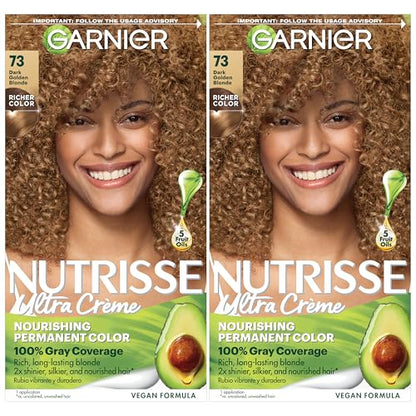 Garnier Nutrisse Ultra Crème Coloración Capilar Permanente, Cobertura 100% Canas, Vegana y Libre de Crueldad, 73 Rubio Oscuro Dorado (Honey Dip), - imagen 3