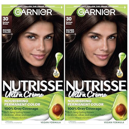 Garnier Nutrisse Ultra Crème Coloración Capilar Permanente, Cobertura 100% Canas, Vegana y Cruelty-Free, 30 Marrón Oscuro (Sweet Cola), Paquete de 2 - imagen 2