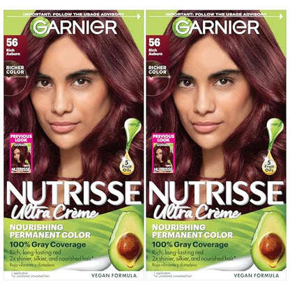 Garnier Nutrisse Ultra Crème Coloración Capilar Permanente, Cobertura 100% Canas, Vegana y Libre de Crueldad, 56 Castaño Rico (Sangría), Paquete de 2 - imagen 3
