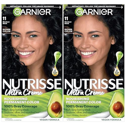 Garnier Nutrisse Ultra Crème Coloración Permanente para el Cabello, Cobertura 100% de Canas, Vegana y Cruelty-Free, 11 Negro Más Oscuro (Peppercorn), - imagen 2