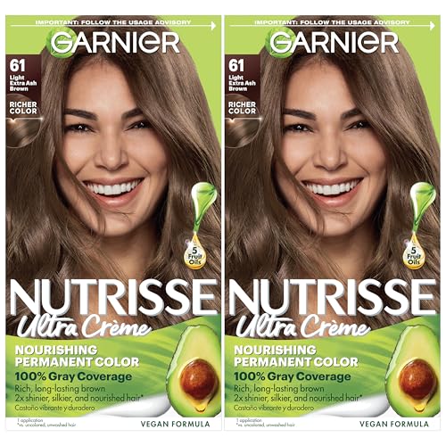 Garnier Nutrisse Ultra Crème Coloración Capilar Permanente, Cobertura 100% Canas, Vegana y Libre de Crueldad, 61 Marrón Extra Ceniza Claro, Paquete - imagen 3