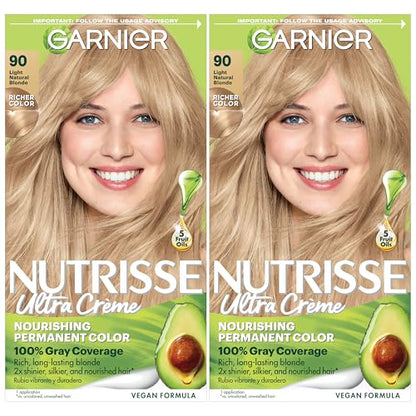 Garnier Nutrisse Ultra Crème Coloración Capilar Permanente, Cobertura 100% Canas, Vegana y Libre de Crueldad, 90 Rubio Natural Claro, Paquete de 2 - imagen 2