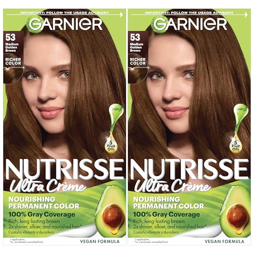 Garnier Nutrisse Ultra Crème Coloración Capilar Permanente, Cobertura 100% Canas, Vegana y Libre de Crueldad, 53 Marrón Dorado Medio, Paquete de 2 - imagen 1
