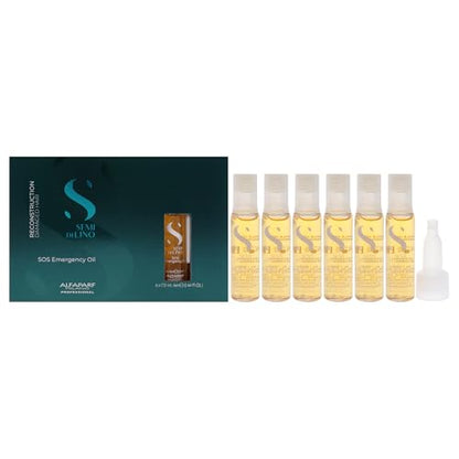 Aceite Reparador SOS de Alfaparf Milano Semi Di Lino para Cabello Dañado - Incluye 6 Viales - Calidad Profesional - Repara, Aporta Brillo y Suavidad - imagen 1