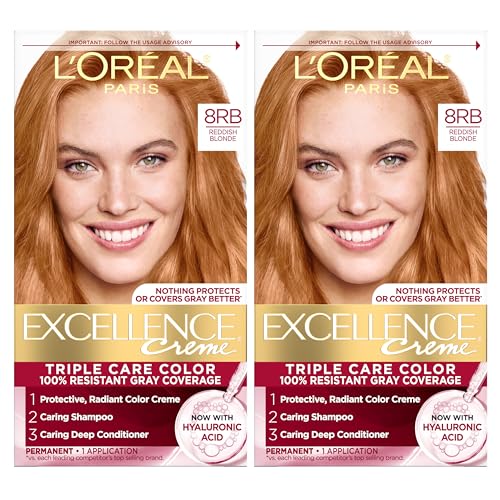 L'Oreal Paris Excellence Crème Tinte para Cabello Permanente, Color 8RB Rubio Rojizo, Cobertura 100% de Canas, 1 Kit (Paquete de 2) - imagen 3