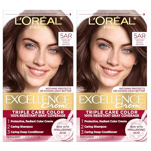 L'Oreal Paris Excellence Crème Tinte para Cabello Permanente, Color 5AR Marrón Arce Medio, Cobertura 100% de Canas, 1 Kit (Paquete de 2) - imagen 1