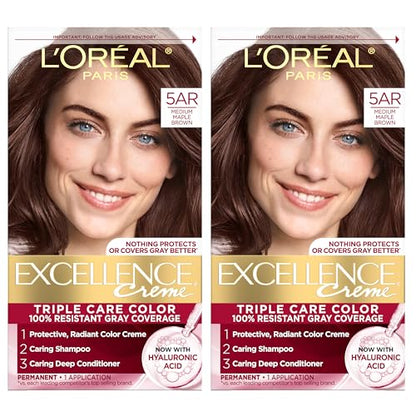 L'Oreal Paris Excellence Crème Tinte para Cabello Permanente, Color 5AR Marrón Arce Medio, Cobertura 100% de Canas, 1 Kit (Paquete de 2) - imagen 3