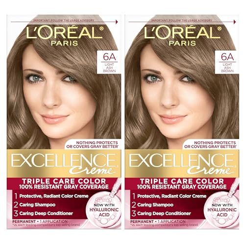 L'Oreal Paris Excellence Crème Tinte para Cabello Permanente, Color 6A Marrón Claro Ceniza, Cobertura 100% Canas, Kit de 2 - imagen 1