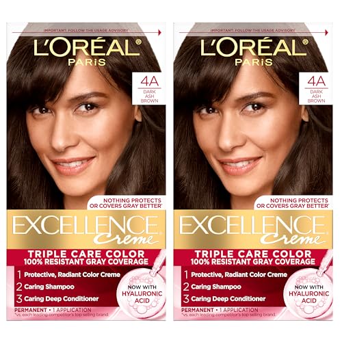 L'Oreal Paris Excellence Crème Tinte Permanente para Cabello, Color 4A Castaño Oscuro Ceniza, Cobertura 100% de Canas, 1 Kit (Paquete de 2) - imagen 1
