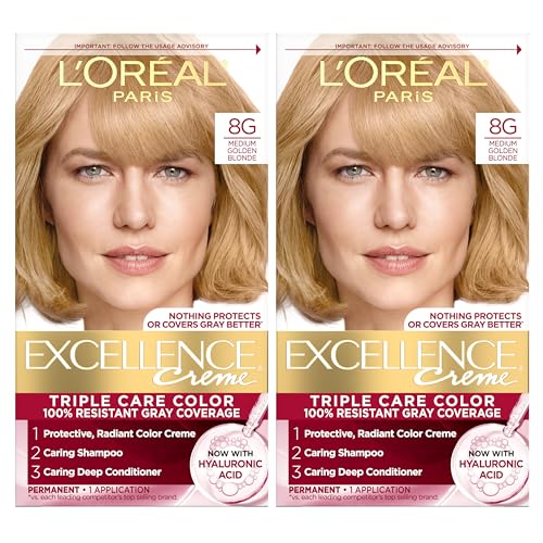 L'Oreal Paris Excellence Crème Tinte para Cabello Permanente, Color Dorado Medio 8G, Cobertura Total de Canas, 1 Kit (Paquete de 2) - imagen 3