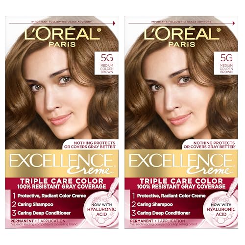 L'Oreal Paris Excellence Crème Tinte para Cabello Permanente, Color 5G Marrón Dorado Medio, Cobertura 100% Canas, 1 Kit (Paquete de 2) - imagen 3