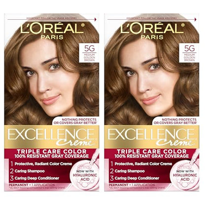 L'Oreal Paris Excellence Crème Tinte para Cabello Permanente, Color 5G Marrón Dorado Medio, Cobertura 100% Canas, 1 Kit (Paquete de 2) - imagen 2