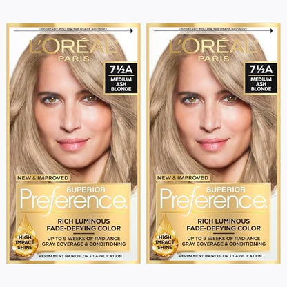 L'Oreal Paris Superior Preference Coloración Permanente Luminosa, Tinte para Cabello de 9 Semanas, Rubio Ceniza Medio 7.5A, 1 Kit de Tinte (Paquete - imagen 4