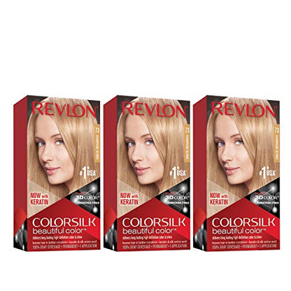 Revlon Coloración Permanente para el Cabello, Tinte Ammonia-Free Colorsilk con 100% Cobertura de Canas, 73 Rubia Champán, 4.4 Oz (Paquete de 3) - imagen 1