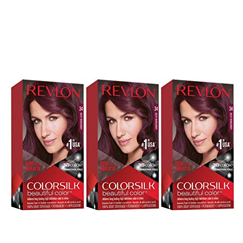 Revlon Coloración Permanente de Cabello Colorsilk, Cobertura 100% de Canas, Sin Amoníaco, con Queratina y Aminoácidos, 34 Burdeos Profundo, 4.4 Oz - imagen 4