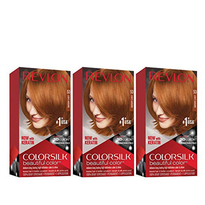 Revlon Colorsilk Color Hermoso, Tinte para Cabello Permanente con Queratina, Cobertura 100% de Canas, Sin Amoniaco, 51 Castaño Claro (Paquete de 3) - imagen 2
