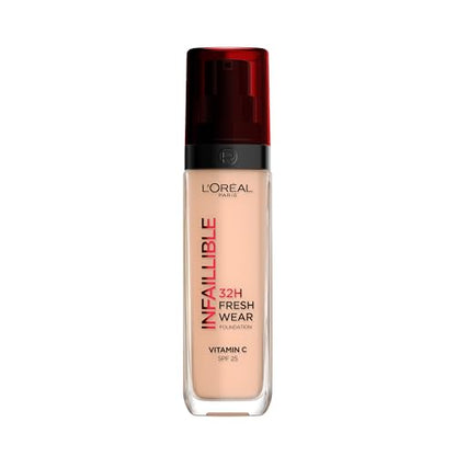 Base líquida L'Oreal Paris Infallible 24hr Freshwear 145 Rose Beige, hidratante, ligera, resistente al agua y transferencia, cobertura total, SPF 25, - imagen 3