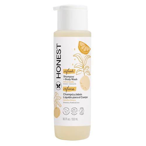 The Honest Company Champú y Gel de Baño 2 en 1 Suave para Bebé, Derivado Natural, Sin Lloros, Hipoalergénico, Aroma de Cítricos y Vainilla, 18 fl oz - imagen 2