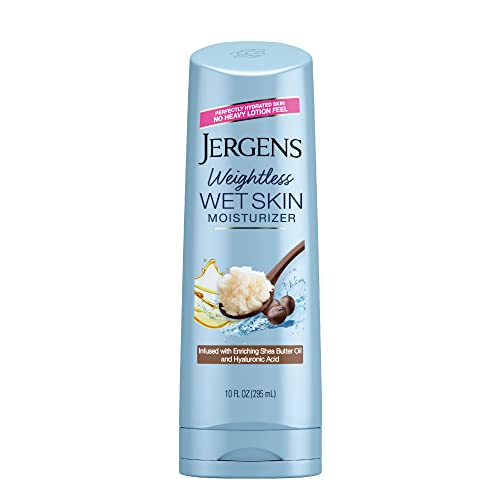 Hidratante Corporal Jergens para Piel Húmeda con Aceite de Manteca de Karité, Loción Hidratante para Ducha, 10 Oz, Rápido Absorción, No Pegajosa, - imagen 1