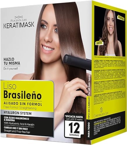 PLACENTA LIFE KERATIMASK Brazilian Straightening Kit with Keratin and Hyaluronic Acid - Keratin Treatment- Get a perfect smooth, shiny and silky- Form - imagen 1