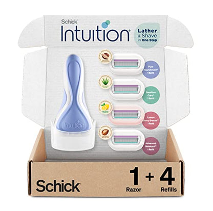 Paquete de Variedad de Afeitadoras Schick Intuition - 1 Mango de Afeitar y 4 Recambios | Kit de Afeitado para Principiantes, Set de Regalo - imagen 2