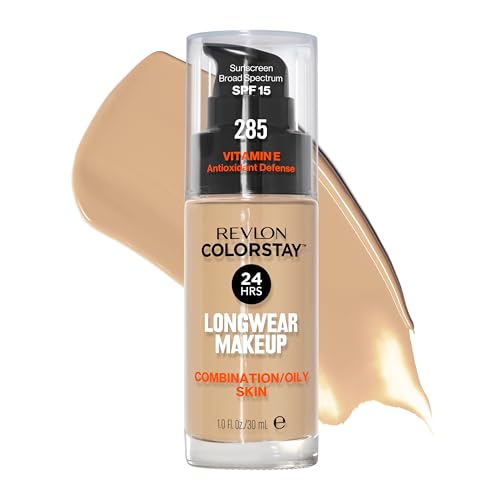 Base líquida Revlon ColorStay para piel mixta y grasa, cobertura media-alta, acabado mate, SPF 15, tono 285 Shell, 1 fl oz - imagen 3