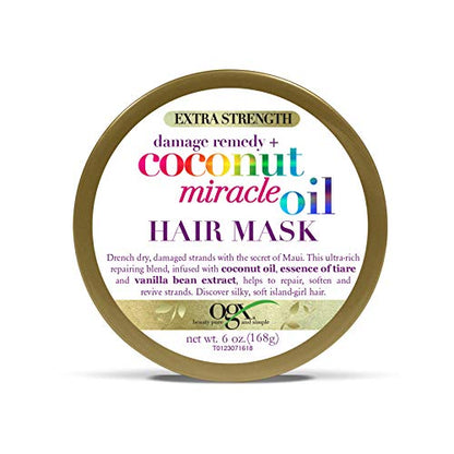 Mascarilla para el cabello OGX Extra Strength Damage Remedy + Coconut Miracle Oil, tratamiento hidratante y suavizante anti-frizz, 6 oz, libre de - imagen 1