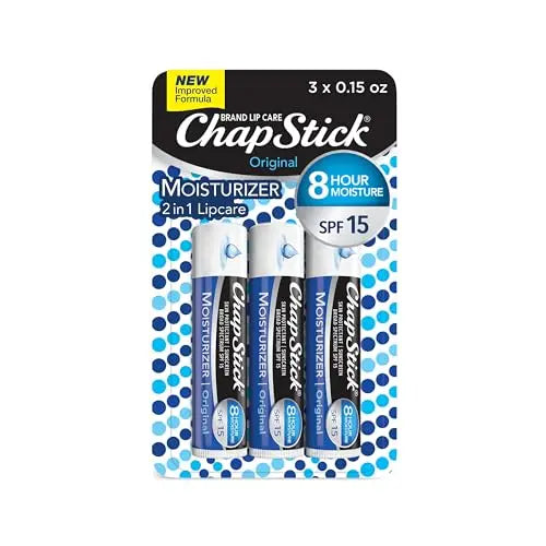 Bálsamo Labial Hidratante ChapStick Original, SPF 15 y Protector de Piel - 0.15 Oz, 3 Unidades (Paquete de 1) - imagen 1