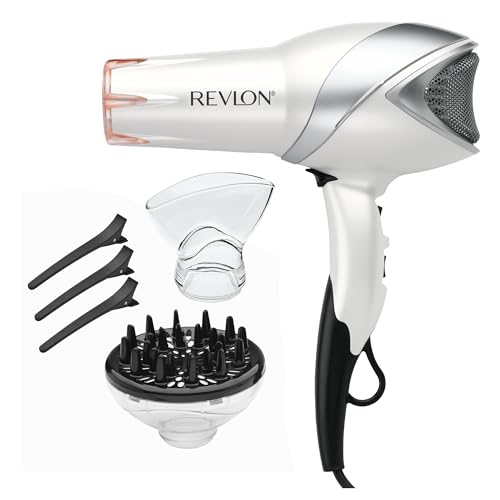 Secador de pelo REVLON Infrared Ionic con difusor y concentrador, 2 velocidades, tecnología de turmalina para controlar el frizz, 1875 vatios, apto - imagen 1