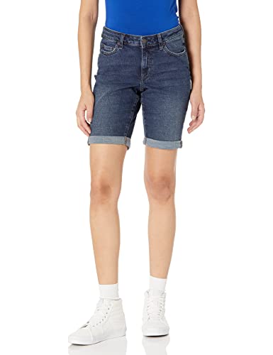 Bermudas de mezclilla ajustadas de tiro medio para mujer Essentials, con bolsillos, denim oscuro, talla 4 - imagen 1