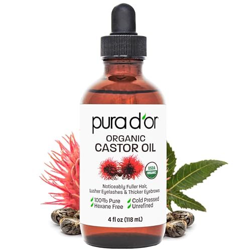 PURA D'OR Aceite de Ricino Orgánico 4 Oz – Puro Prensado en Frío, Libre de Hexano, Certificado por USDA – Para Pestañas, Cejas, Cabello, Cuero - imagen 2