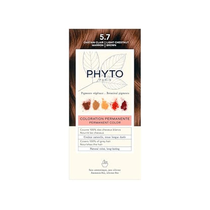 PHYTO Phytocolor Tinte Permanente para Cabello, 5.7 Castaño Claro, Pigmentos Botánicos, Cobertura 100% de Canas, Sin Amoníaco, 0.42 oz. - imagen 1