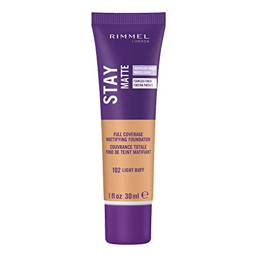 Base líquida mousse Rimmel London Stay Matte - 102 Light Buff - Ligera, control de brillo, libre de aceite, 1oz - imagen 2