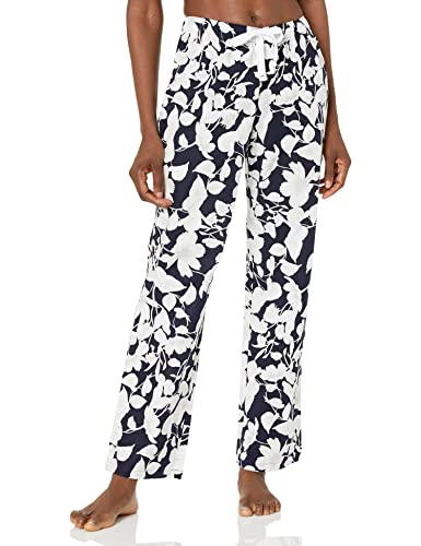 Pantalones de pijama de popelina para mujer Essentials con cordón y cintura elástica, estampado floral en azul marino y blanco, XX-Large - imagen 3