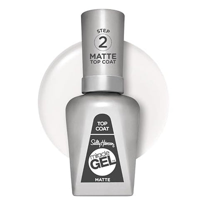 Sally Hansen Miracle Gel™, Top Coat Mate 102, Larga Duración, Fórmula Gel, Sin Necesidad de Lámpara UV, Esmalte de Uñas Transparente - imagen 1