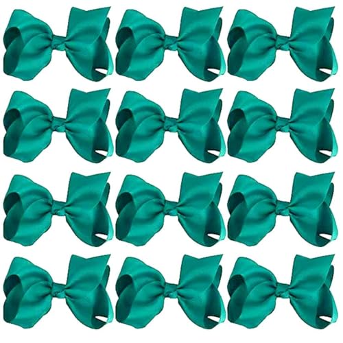 Lazos para el cabello de 4 pulgadas para niñas - Clips de cabello para niñas y niñas pequeñas, 12 piezas, color sólido (Verde azulado) - imagen 1