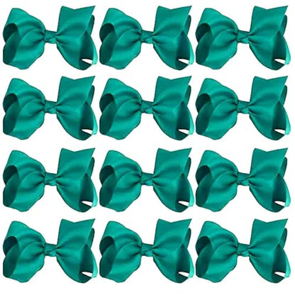 Lazos para el cabello de 4 pulgadas para niñas - Clips de cabello para niñas y niñas pequeñas, 12 piezas, color sólido (Verde azulado) - imagen 2