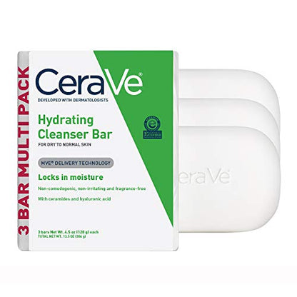 CeraVe Barra Limpiadora Hidratante, Limpiador Facial y Corporal Sin Jabón con 5% de Crema Hidratante, Sin Fragancia, Paquete de 3, 4.5 Onzas Cada Una - imagen 1