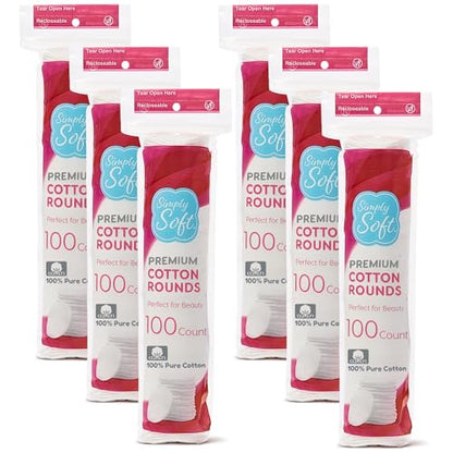 Discos de Algodón Simply Soft, 100% Algodón Puro, Almohadillas Absorbentes, 100 Piezas (Paquete de 6) - imagen 1