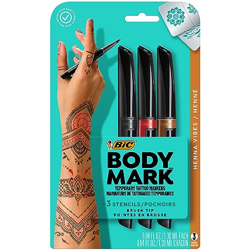 Marcador de Tatuajes Temporales BIC BodyMark, Henna Vibes, Colores Variados, Paquete de 3 - imagen 1