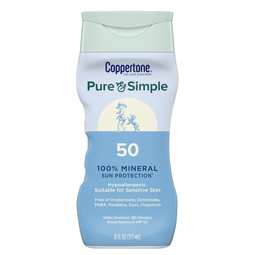 Loción Solar Mineral Coppertone Pure and Simple con Óxido de Zinc SPF 50, Resistente al Agua, para Piel Sensible, Hipoalergénica y Sin Fragancia, 6 - imagen 1