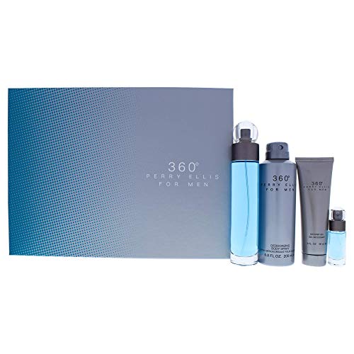 Perry Ellis 360 para Hombre - Set de Regalo de 4 Piezas: 3.4oz Spray de EDT, 6.8oz Spray Desodorante, 3.0oz Gel de Ducha, 0.25oz Spray de EDT - imagen 1