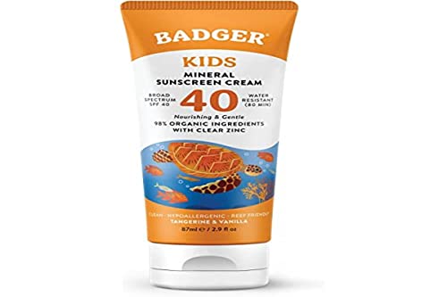 Crema Solar Mineral para Niños Badger SPF 40, 98% Ingredientes Orgánicos, Protector Solar a Base de Óxido de Zinc, Resistente al Agua, Aprobado en - imagen 1