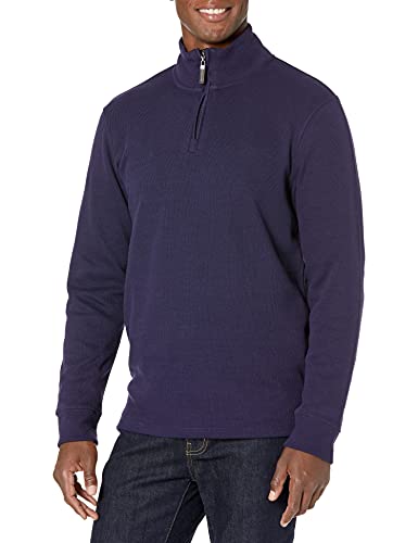 Suéter de Cuello Mock de Punto Francés con Media Cremallera para Hombre de Essentials, Casual, Azul Marino, Pequeño - imagen 1
