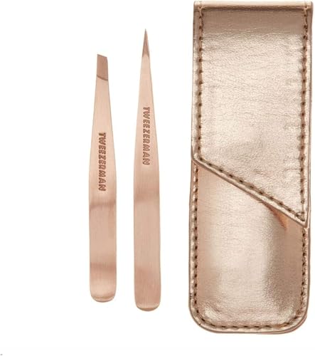 Set de Pinzas Tweezerman Rose Gold Petite Point y Slant con Estuche de Viaje - Cejas para Mujeres y Hombres - imagen 1