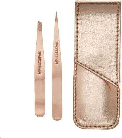 Set de Pinzas Tweezerman Rose Gold Petite Point y Slant con Estuche de Viaje - Cejas para Mujeres y Hombres - imagen 2
