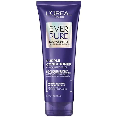 Acondicionador Morado Sin Sulfatos L’Oreal Paris para Cabello Rubio, Decolorado, Plateado o Con Mechas Marrones, EverPure, 6.8 Fl Oz (El Empaque - imagen 1