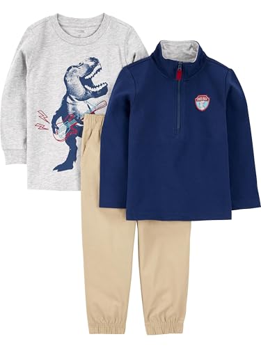 Conjunto de Ropa de Juego para Bebé Niño de 3 Piezas de Simple Joys by Carter's: Chaqueta, Camisa de Manga Larga y Pantalones, Dino Marino, 18M - imagen 1