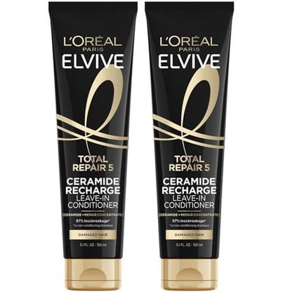 L'Oreal Paris Elvive Total Repair 5 Tratamiento Acondicionador Sin Enjuague con Proteína y Protector Térmico, 2 paquetes de 5.1 Onzas cada uno - imagen 4
