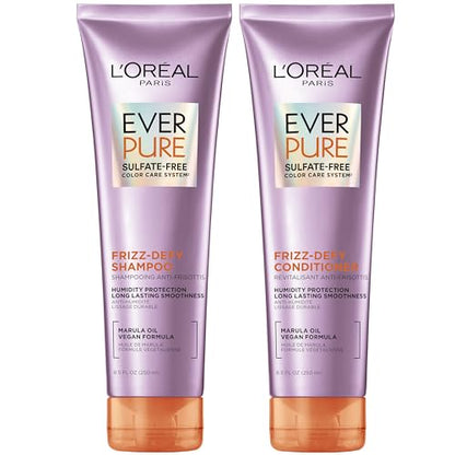 Set de Champú y Acondicionador L'Oreal Paris Frizz Defy, Control de Frizz con Aceite de Marula, EverPure, 8.5 Fl Oz, Paquete de 2 - imagen 4